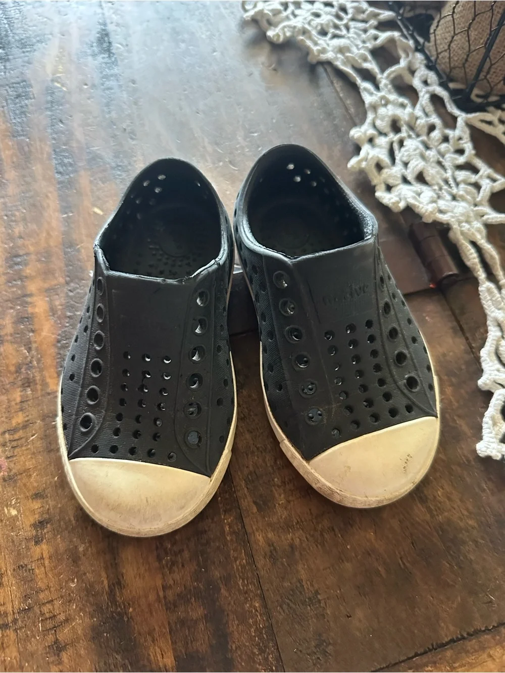 Native Kids Black Slip-On with Cream Toe